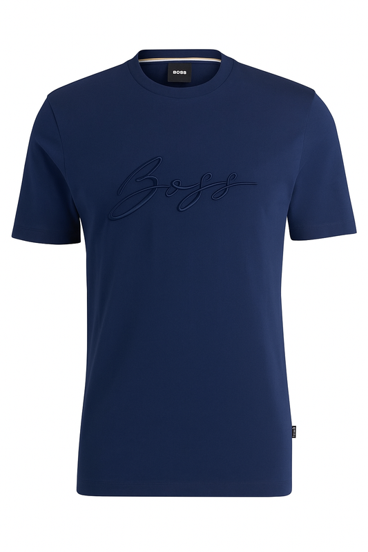 BOSS Cotton Jersey Regular Fit Men's Navy Blue T-shirt with Script Logo