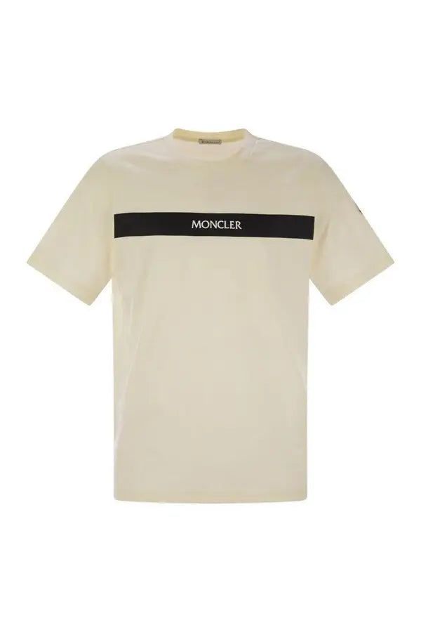 Moncler Men's Rubberised Logo Beige Cotton T-Shirt