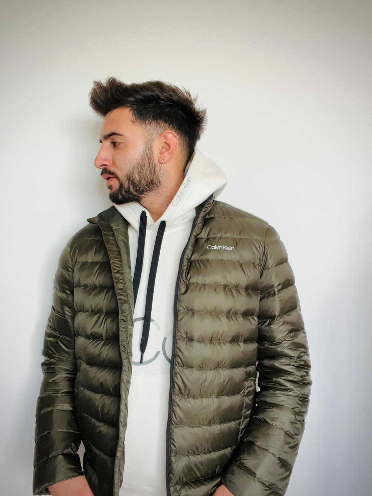 Calvin Klein Army Green Puffer Jacket with Insert Pockets