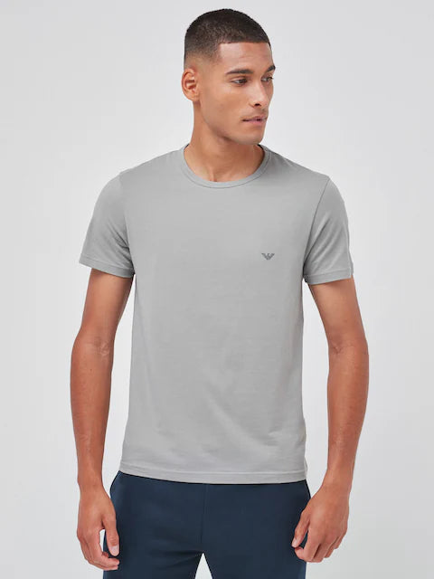 Emporio Armani Men's Light Gray Jersey T-shirt with Micro Logo Patch
