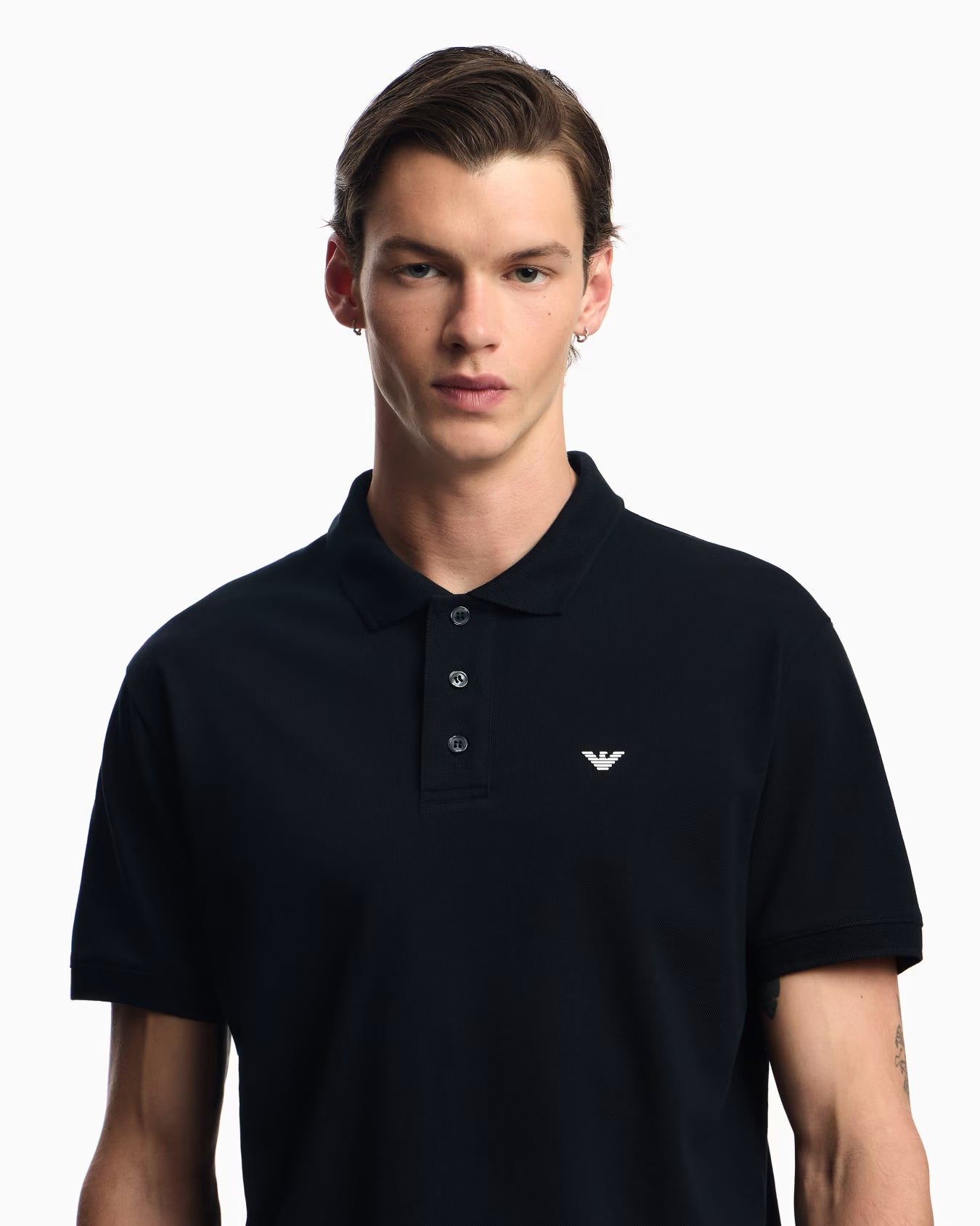 Emporio Armani Mercerised Piqué Men's Black Polo T-shirt with Micro Eagle