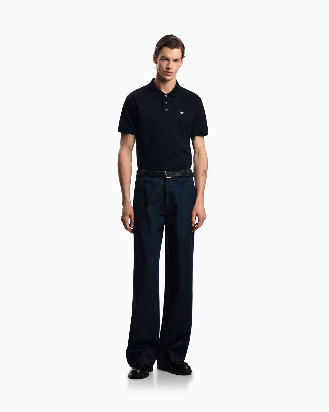 Emporio Armani Mercerised Piqué Men's Black Polo T-shirt with Micro Eagle