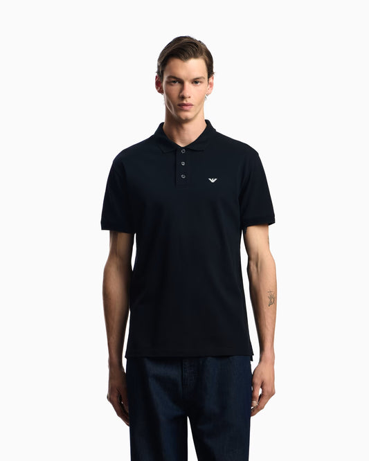 Emporio Armani Mercerised Piqué Men's Black Polo T-shirt with Micro Eagle