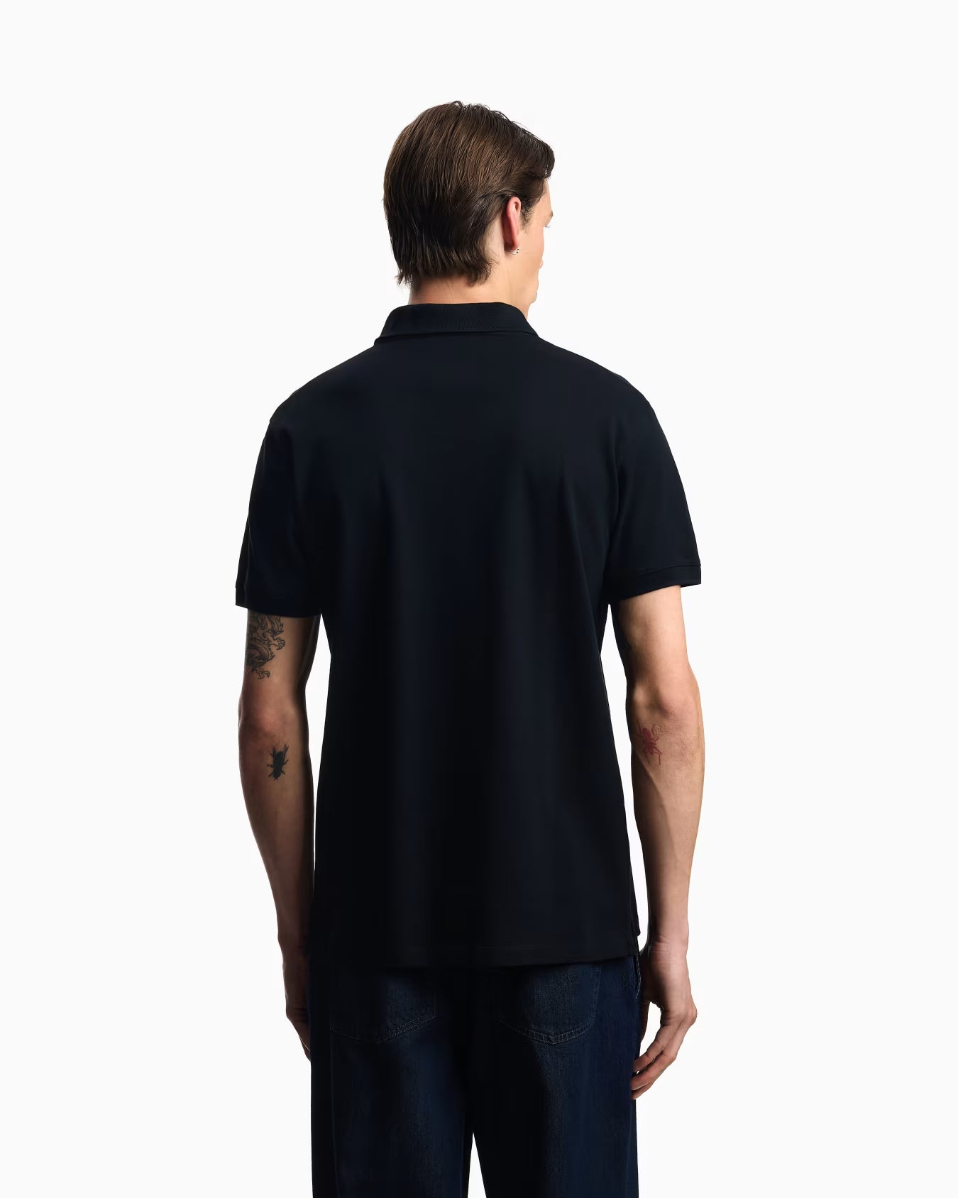 Emporio Armani Mercerised Men's Navy Blue Polo T-shirt with Micro Eagle