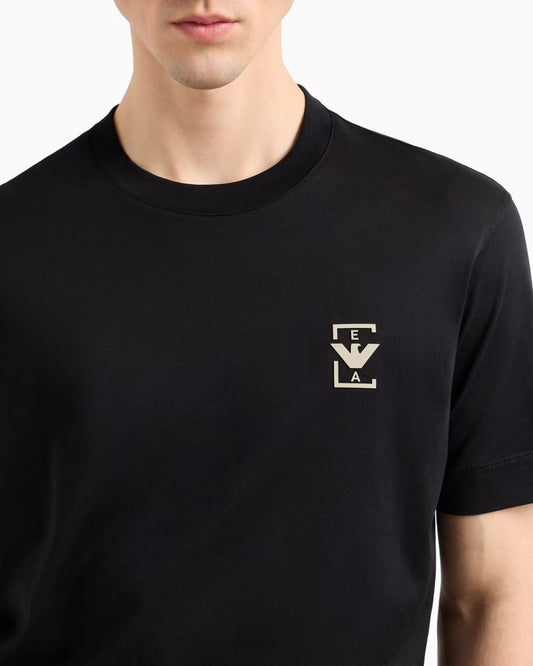 Emporio Armani ASV Men's Light Blue Jersey T-shirt with Rubberised Logo Print