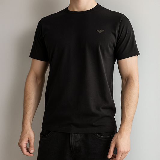 Emporio Armani Men's Black Jersey T-shirt with Micro Logo Patch