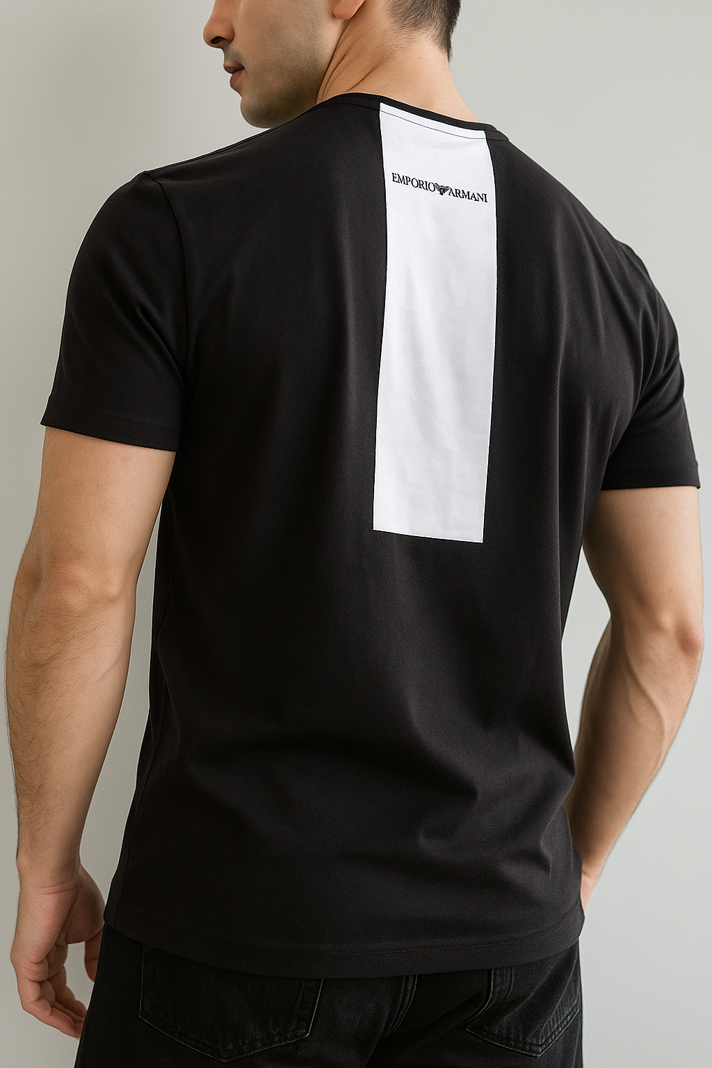 Emporio Armani Men's Black Jersey T-shirt with Micro Logo Patch