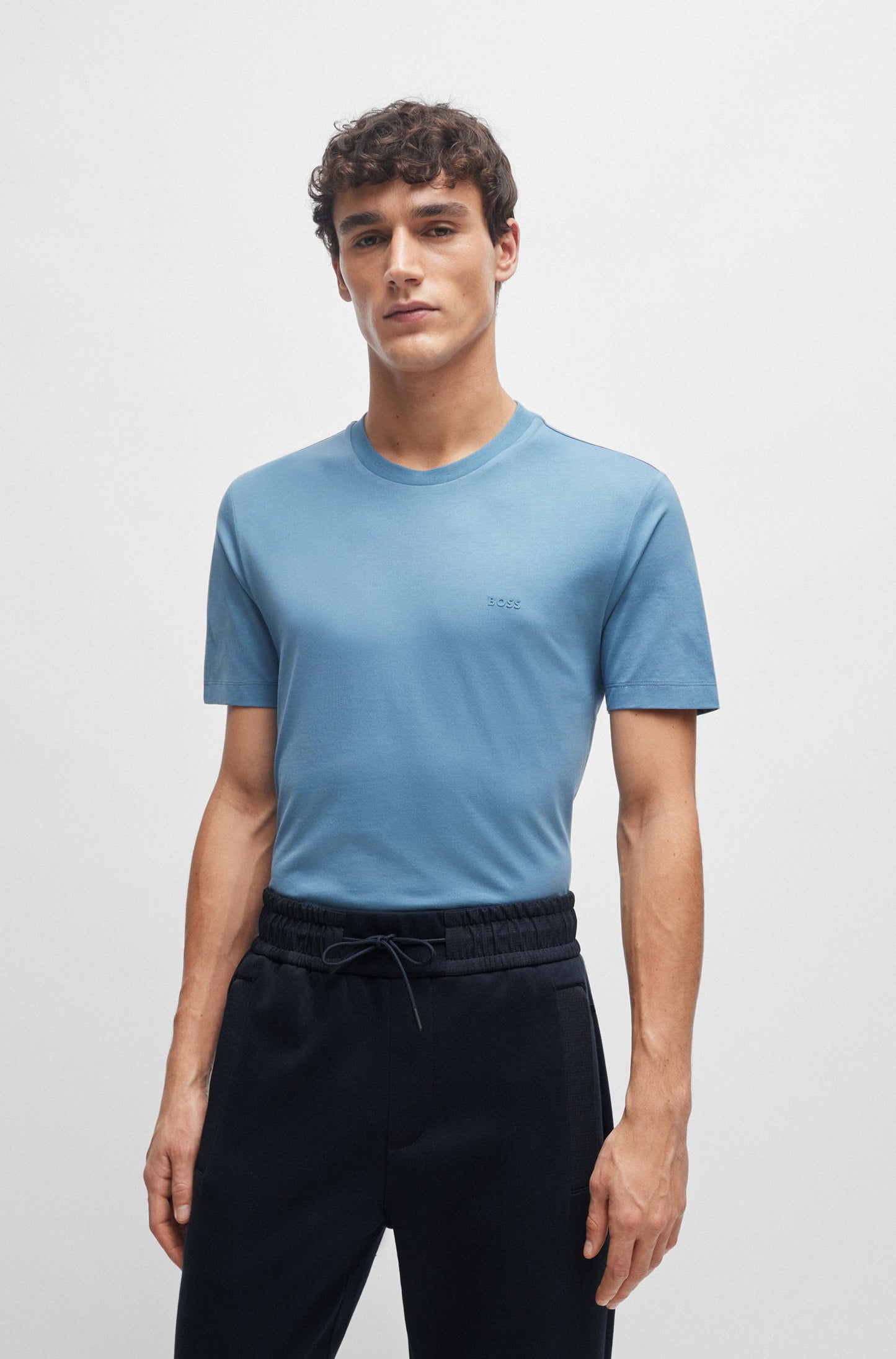 BOSS Cotton Jersey Men's Blue T-Shirt with Logo Detail