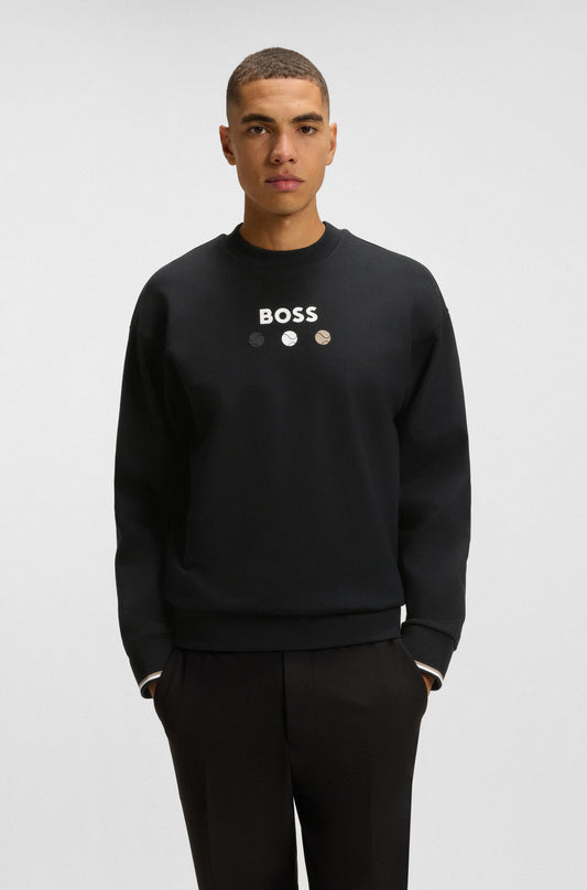 BOSS Cotton-terry black sweatshirt with logo detail