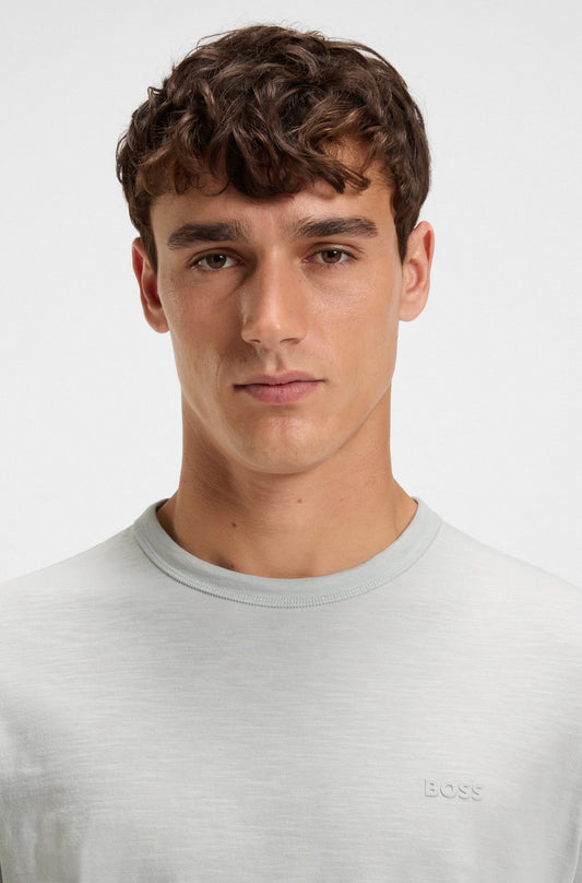 BOSS Cotton Jersey Men's Light Grey T-Shirt with Logo Detail
