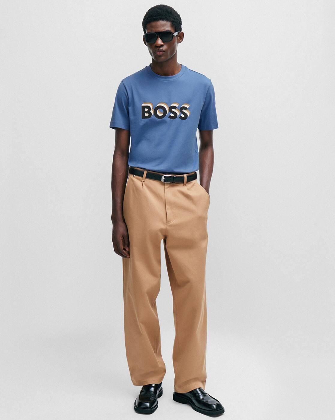 BOSS Logo Signature Blue Color Regular Fit Cotton Jersey T-Shirt for Kids/Juniors