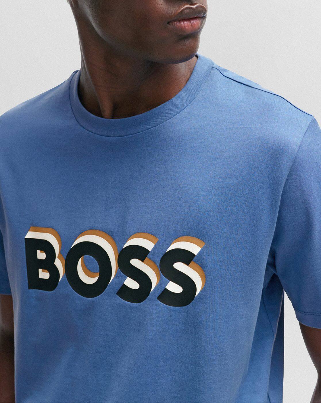BOSS Logo Signature Blue Color Regular Fit Cotton Jersey T-Shirt for Kids/Juniors