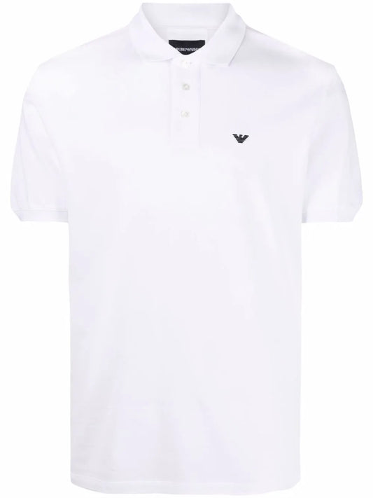 Emporio Armani Mercerised Men's White Polo T-shirt with Micro Eagle