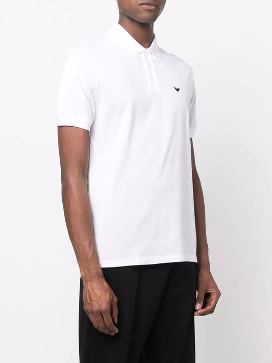 Emporio Armani Mercerised Men's White Polo T-shirt with Micro Eagle
