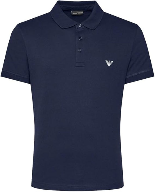 Emporio Armani Mercerised Men's Navy Blue Polo T-shirt with Micro Eagle