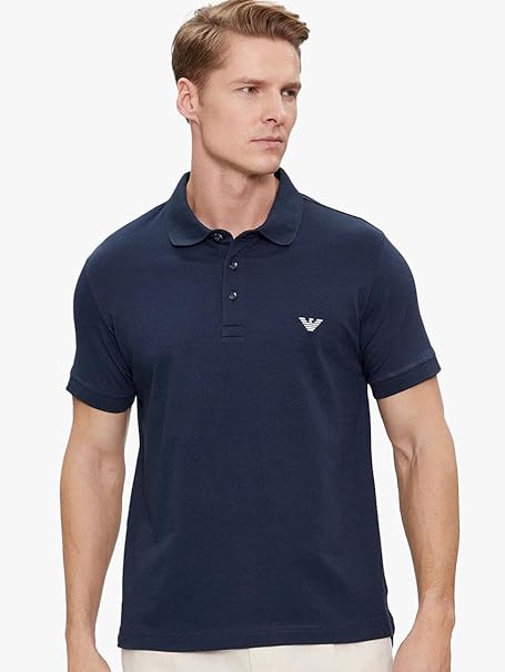 Emporio Armani Mercerised Men's Navy Blue Polo T-shirt with Micro Eagle