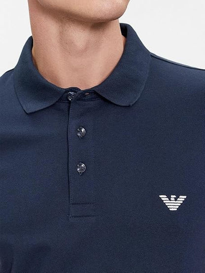 Emporio Armani Mercerised Men's Black Polo T-shirt with Micro Eagle