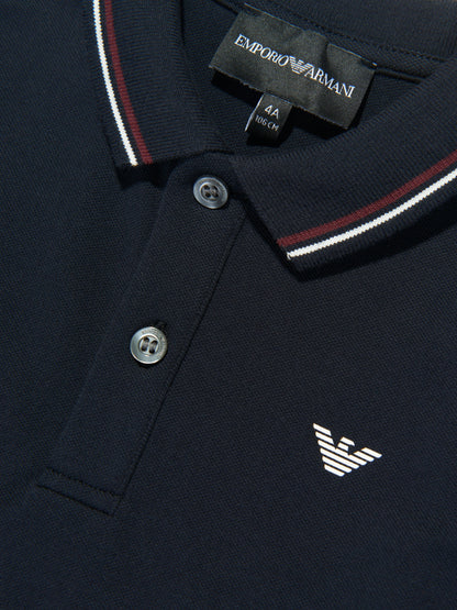 Navy polo shirt with Emporio Armani logo and label