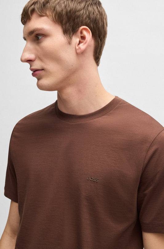 BOSS Cotton Jersey Men's Dark Brown T-Shirt with Logo Detail