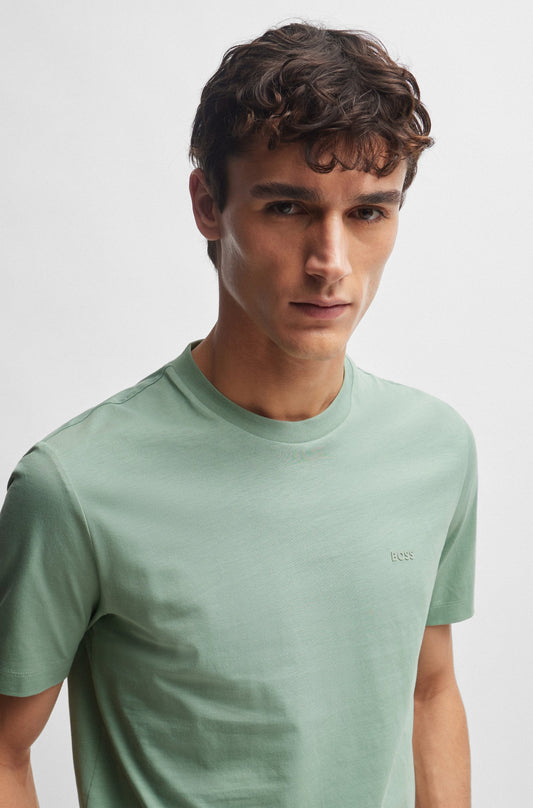 BOSS Cotton Jersey Men's Green T-Shirt with Logo Detail