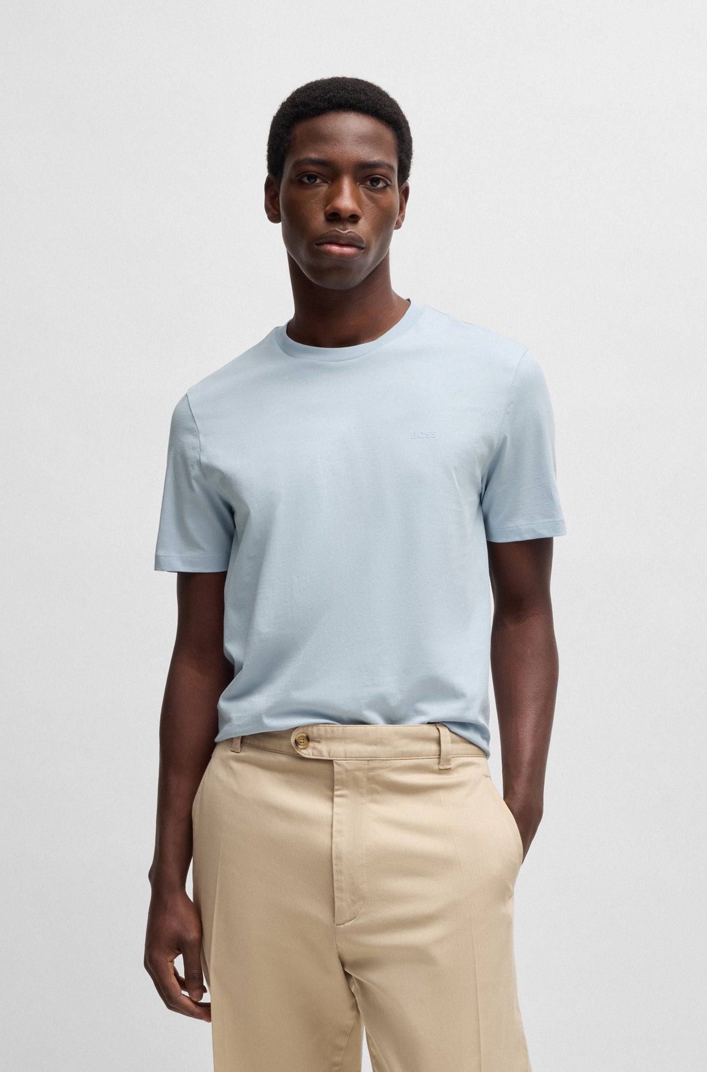 BOSS Cotton Jersey Men's Natural T-Shirt with Logo Detail