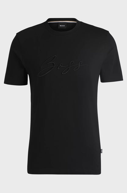 BOSS Cotton Jersey Regular Fit Men's Black T-shirt with Script Logo