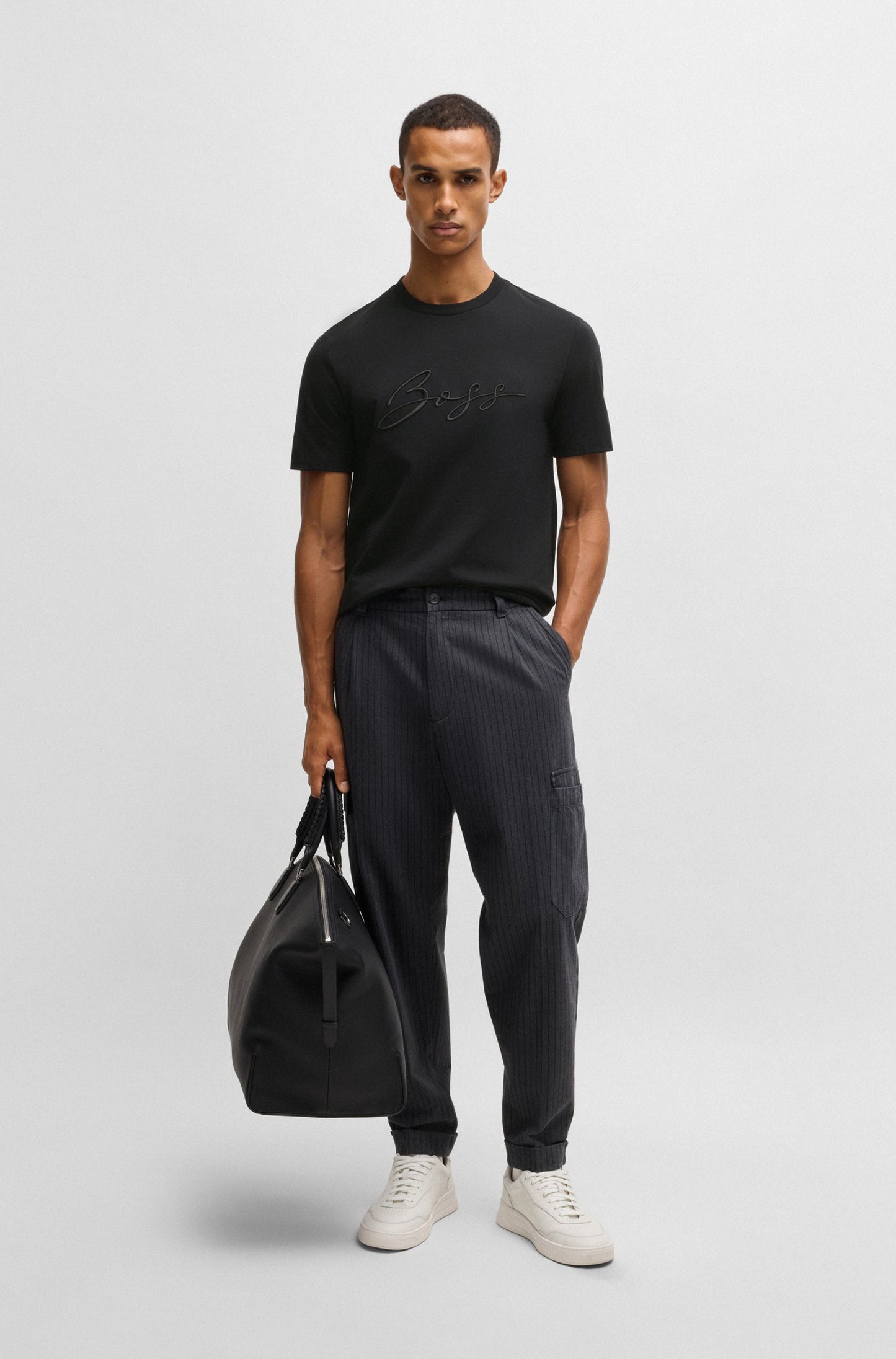 BOSS Cotton Jersey Regular Fit Men's Navy Blue T-shirt with Script Logo