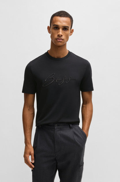 BOSS Cotton Jersey Regular Fit Men's Navy Blue T-shirt with Script Logo