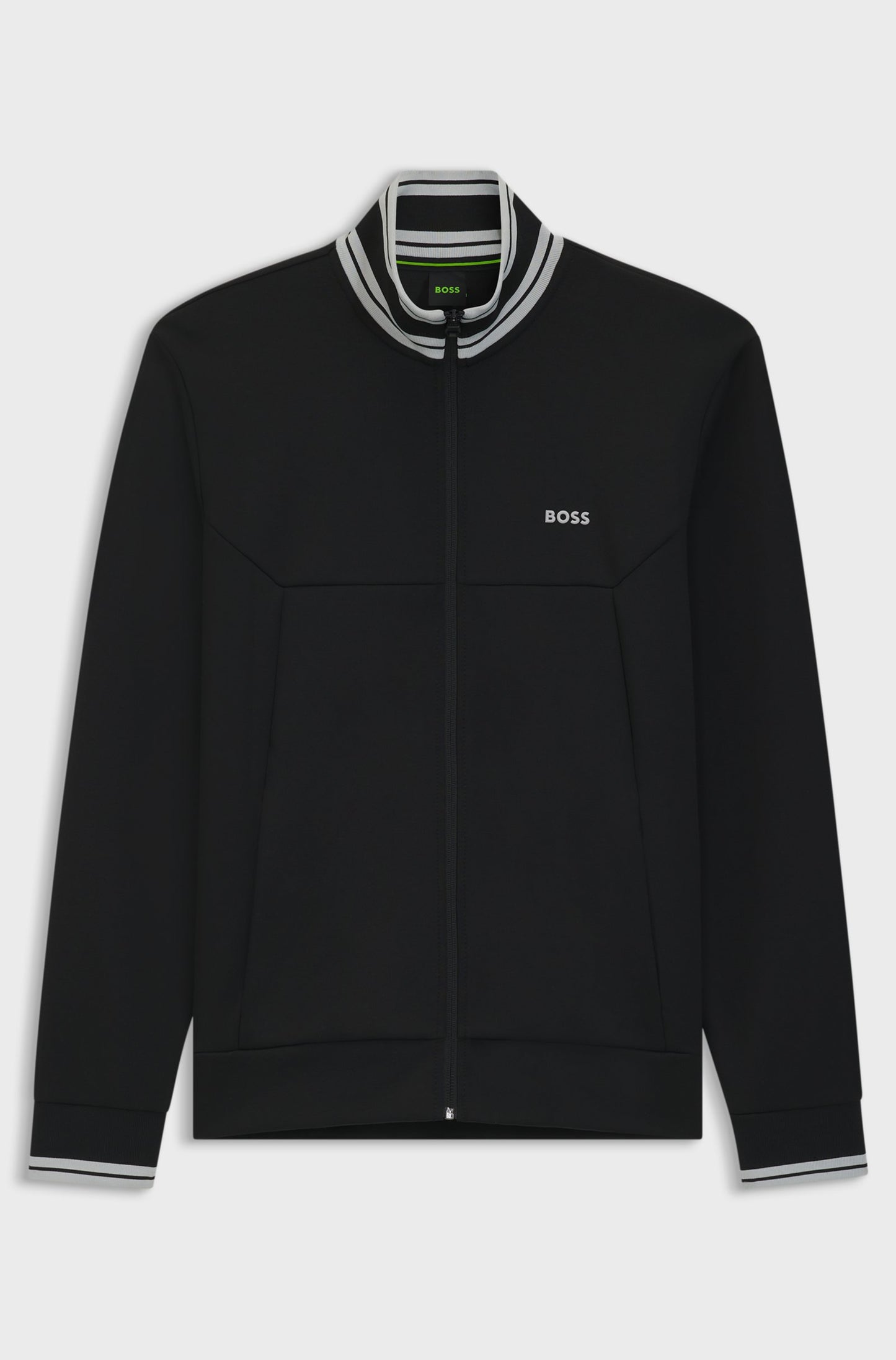 BOSS Cotton-blend zip-up sweatshirt with striped trims - Navy