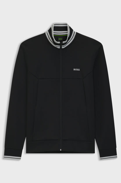 BOSS Cotton-blend zip-up sweatshirt with striped trims - Navy