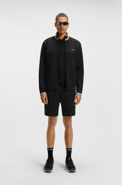 BOSS Cotton-blend zip-up sweatshirt with striped trims - Navy