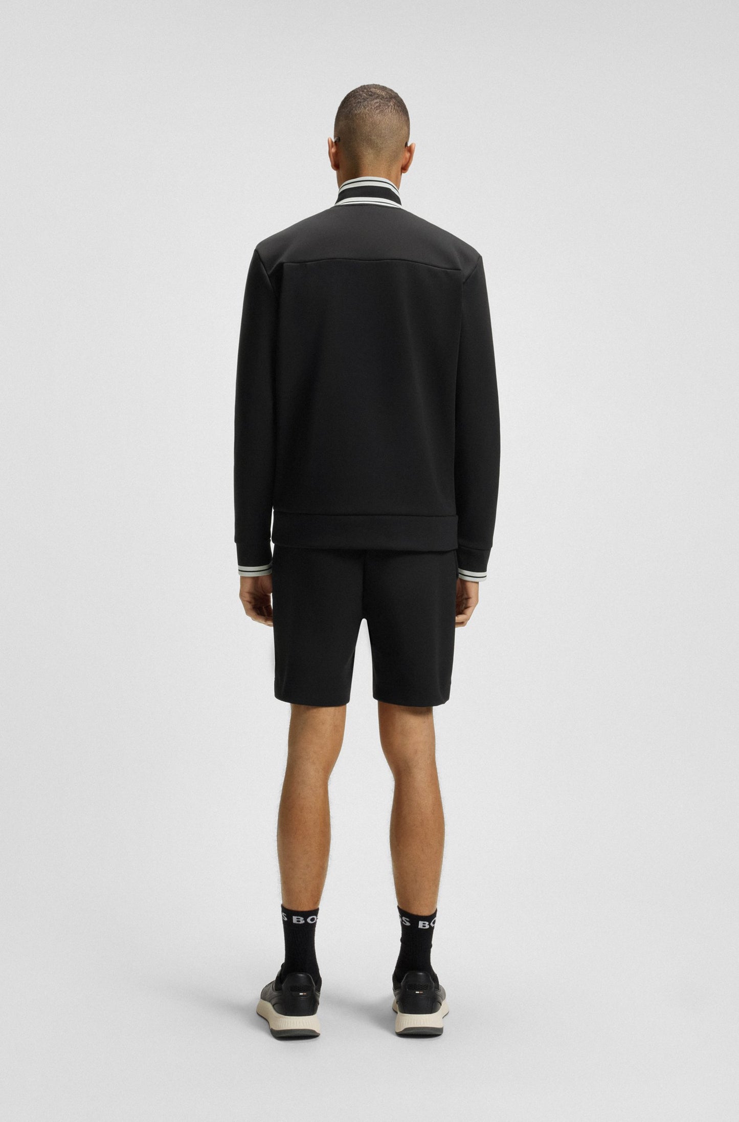 BOSS Cotton-blend zip-up sweatshirt with striped trims - Navy