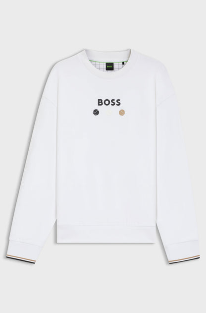 BOSS Cotton-terry white sweatshirt with logo detail