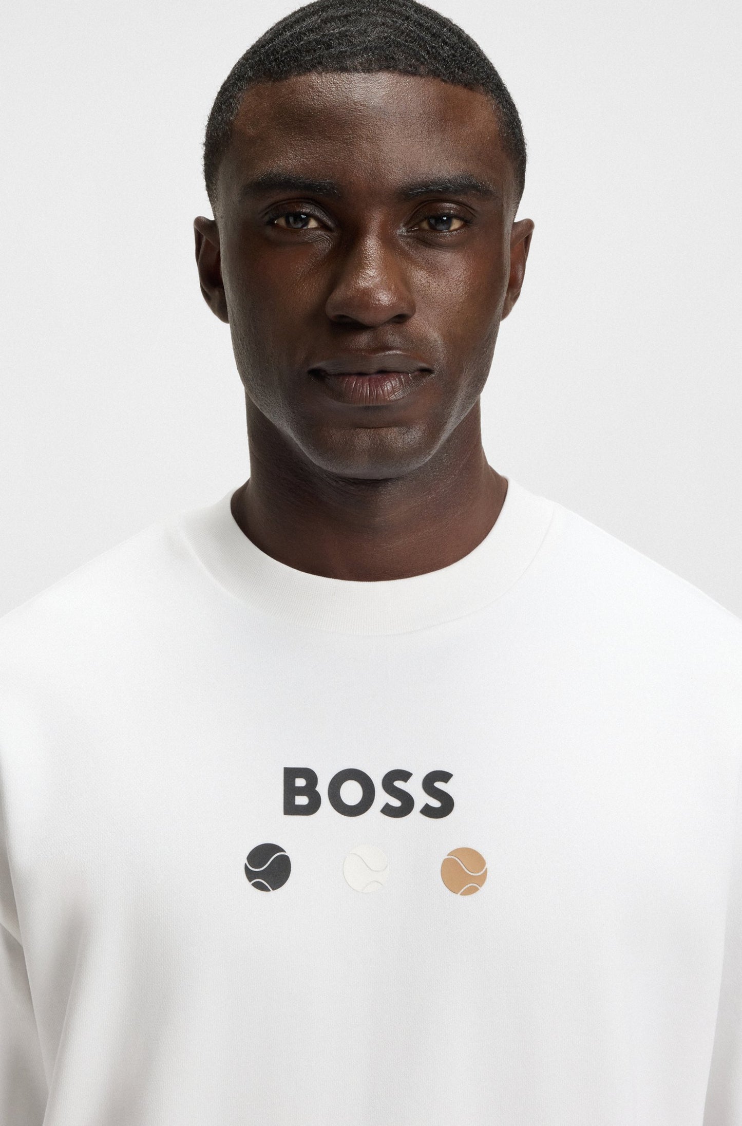 BOSS Cotton-terry white sweatshirt with logo detail