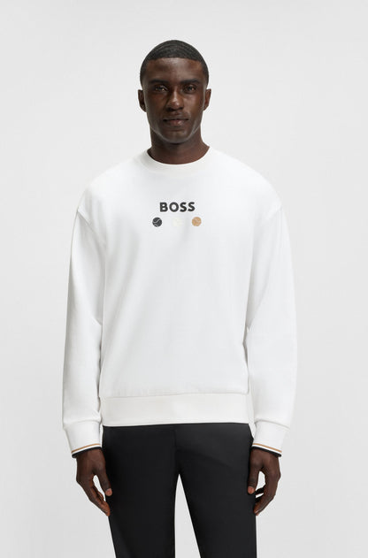 BOSS Cotton-terry white sweatshirt with logo detail