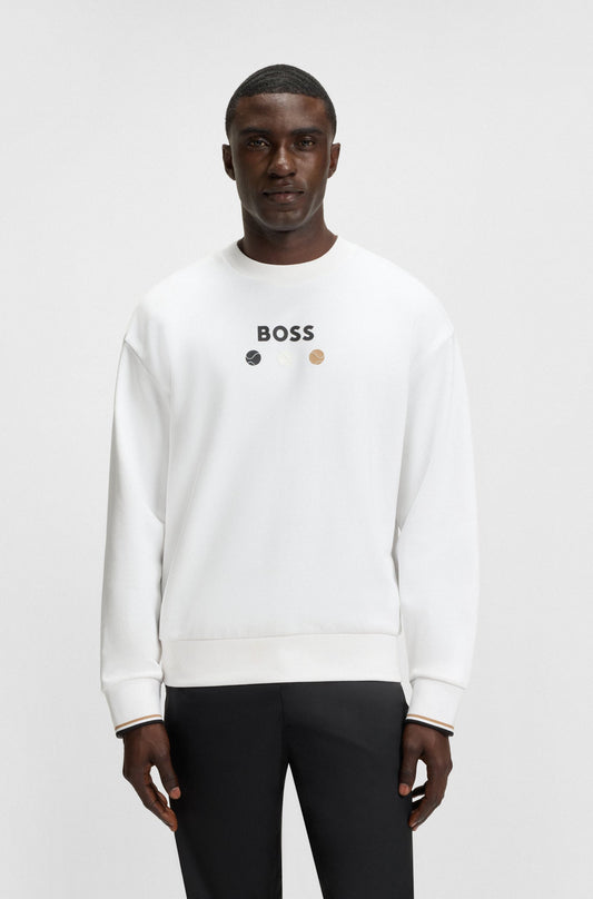 BOSS Cotton-terry white sweatshirt with logo detail