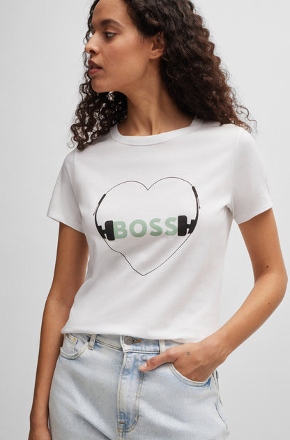 BOSS Regular-fit T-shirt in with seasonal print
