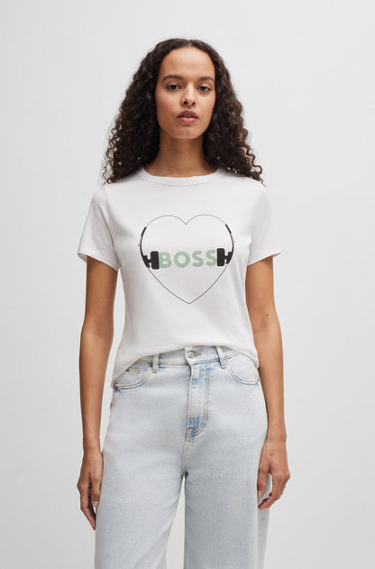 BOSS Regular-fit T-shirt in with seasonal print