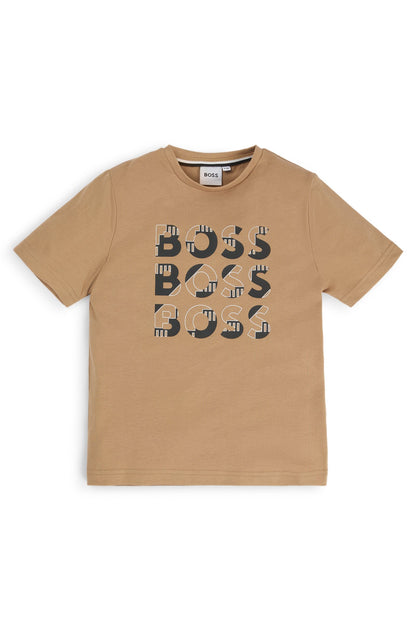 BOSS Kids/Juniors T-shirt in Cotton with Triple-Logo Print