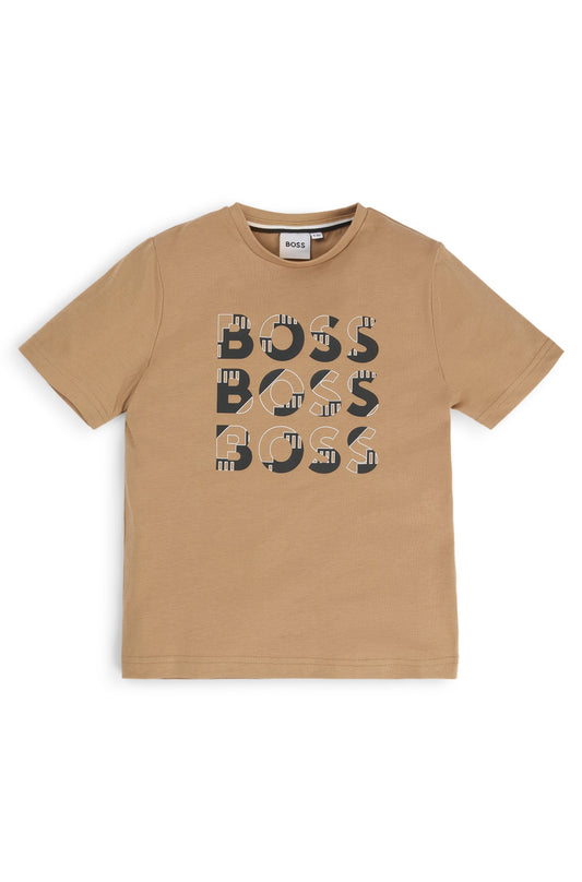 BOSS Kids/Juniors T-shirt in Cotton with Triple-Logo Print