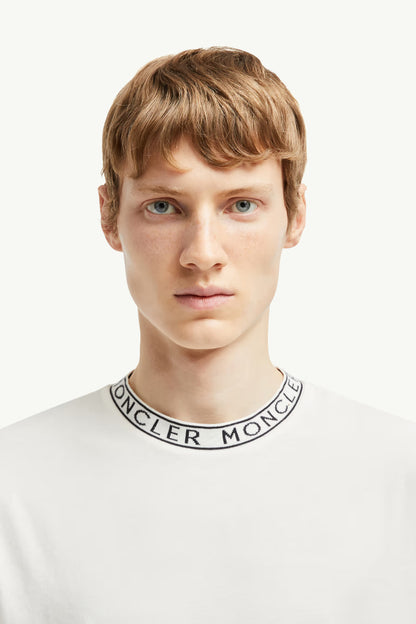 Moncler Knit Neck Logo-Trimmed Pink Men's Cotton T-Shirt